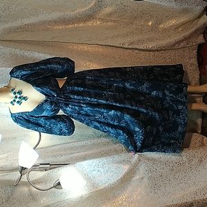 Indigo Leaf Print Cutout Midi